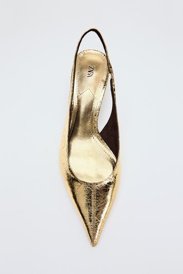 METALLIC KITTEN HEEL SHOES - Gold by Zara