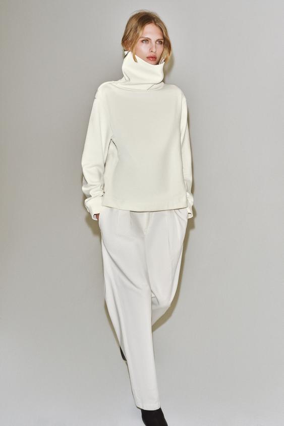 SUDADERA CUELLO RIB CON CREMALLERA - Blanco roto de Zara - Imagen 0