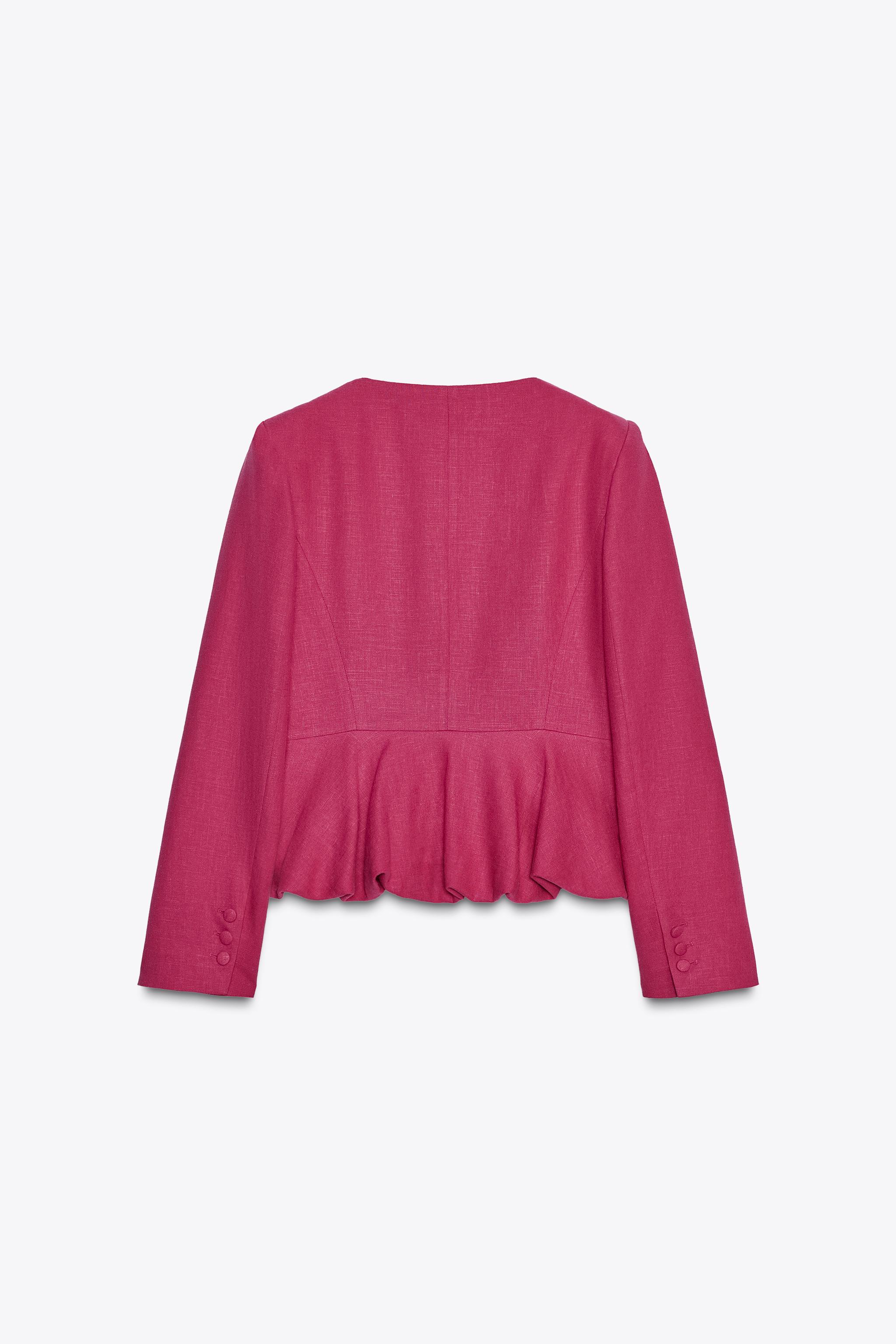★ZARA★ FAUX LEATHER PEPLUM JACKET LINEN PEPLUM BLAZER - Fuchsia | ZARA United States