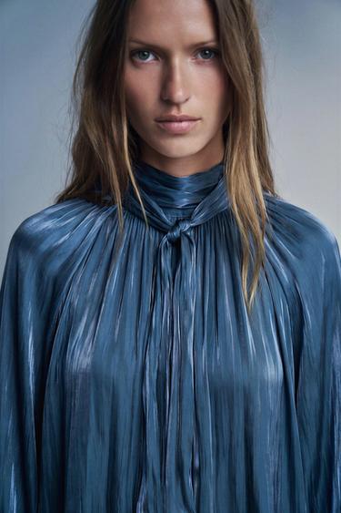 SATIN BOW BLOUSE - Navy blue by Zara - Image 0