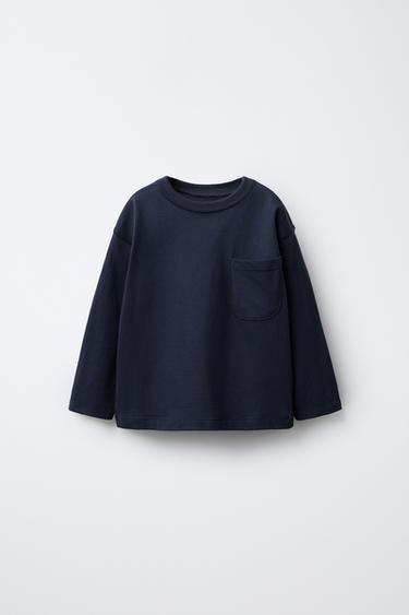 Zara MEDIUM WEIGHT PLAIN POCKET T-SHIRT - Navy blue