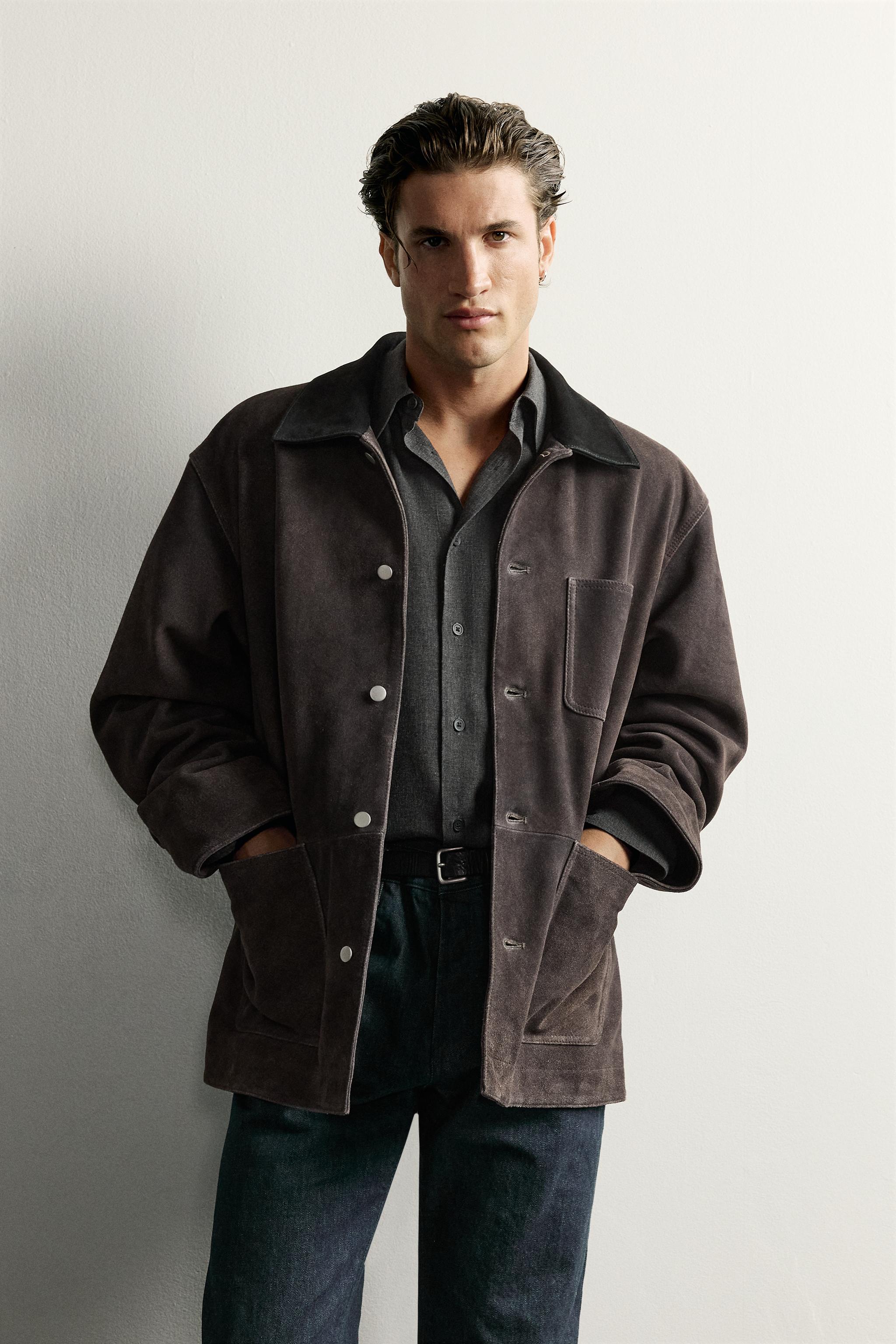 FADED-EFFECT SUEDE LEATHER JACKET - Anthracite grey | ZARA India