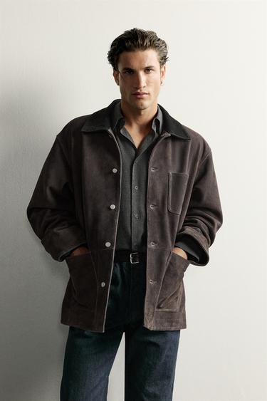 WASHED SUEDE LEATHER JACKET — Anthracite grey 2