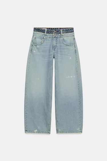 JEANS TRF CINTURA CONTRASTE TIRO MEDIO - Celeste de Zara - Imagen 0