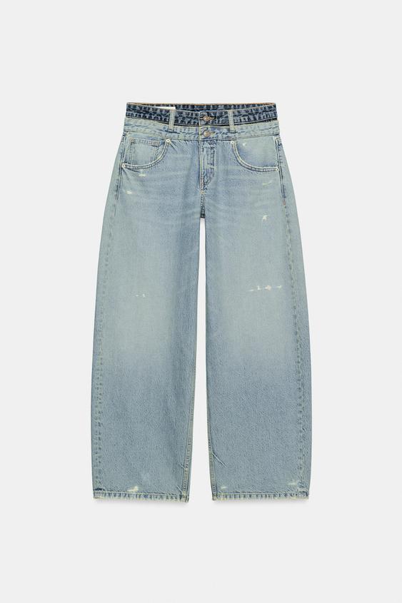JEANS TRF CINTURA CONTRASTE TIRO MEDIO - Celeste de Zara - Imagen 0