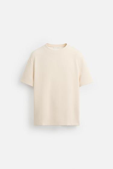 Zara COMPACT PIQUÉ T-SHIRT - Oyster-white