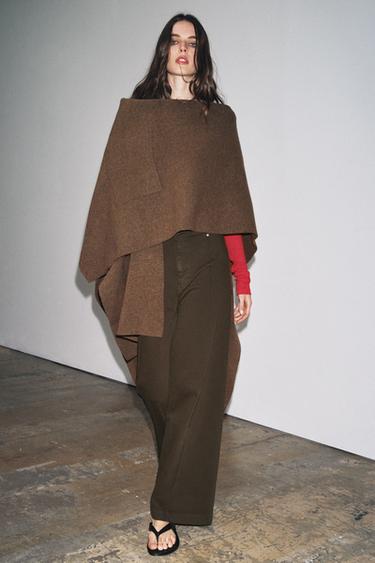 LONG KNIT CAPE - camel by Zara - Image 2