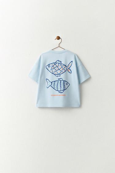 MAGLIETTA STAMPA PESCI - Blu chiaro di Zara