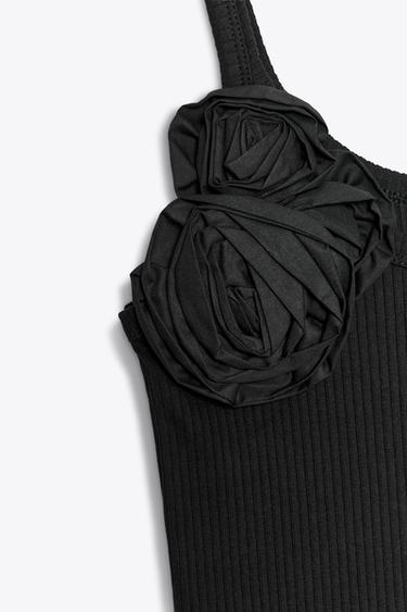 RIBBED FLORAL TOP - Black de Zara - Image 5