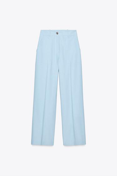 STRAIGHT-LEG TROUSERS WITH METAL BUTTON - Sky blue by Zara