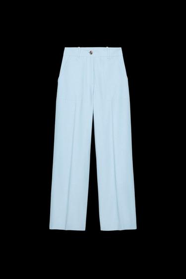 Zara STRAIGHT LEG PANTS WITH METAL BUTTON - Sky blue - Image 0