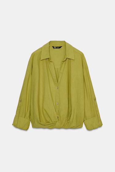 CAMISA NUDO CON LINO - Pistacho de Zara - Imagen 0