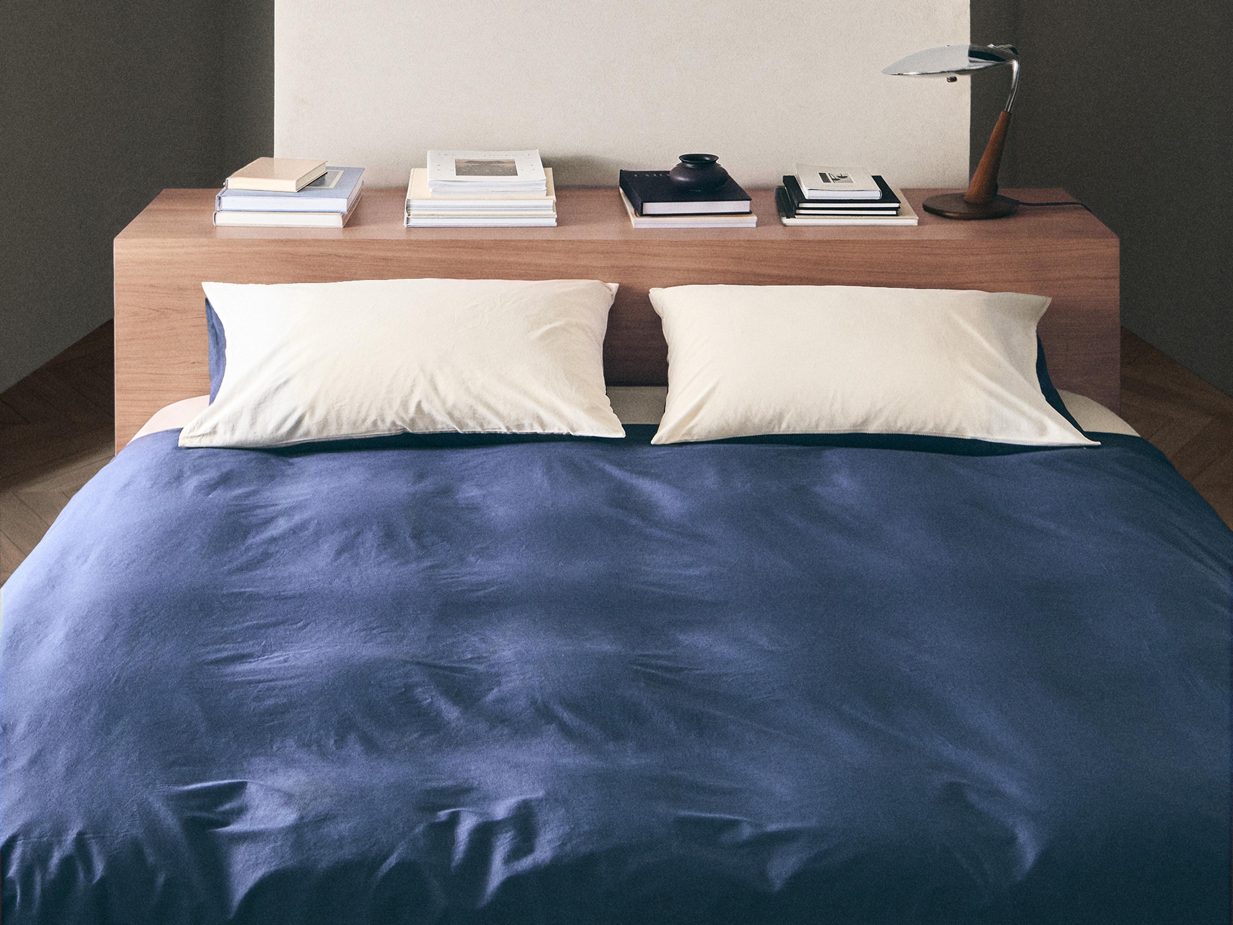 REVERSIBLE COTTON PERCALE DUVET COVER — Blue