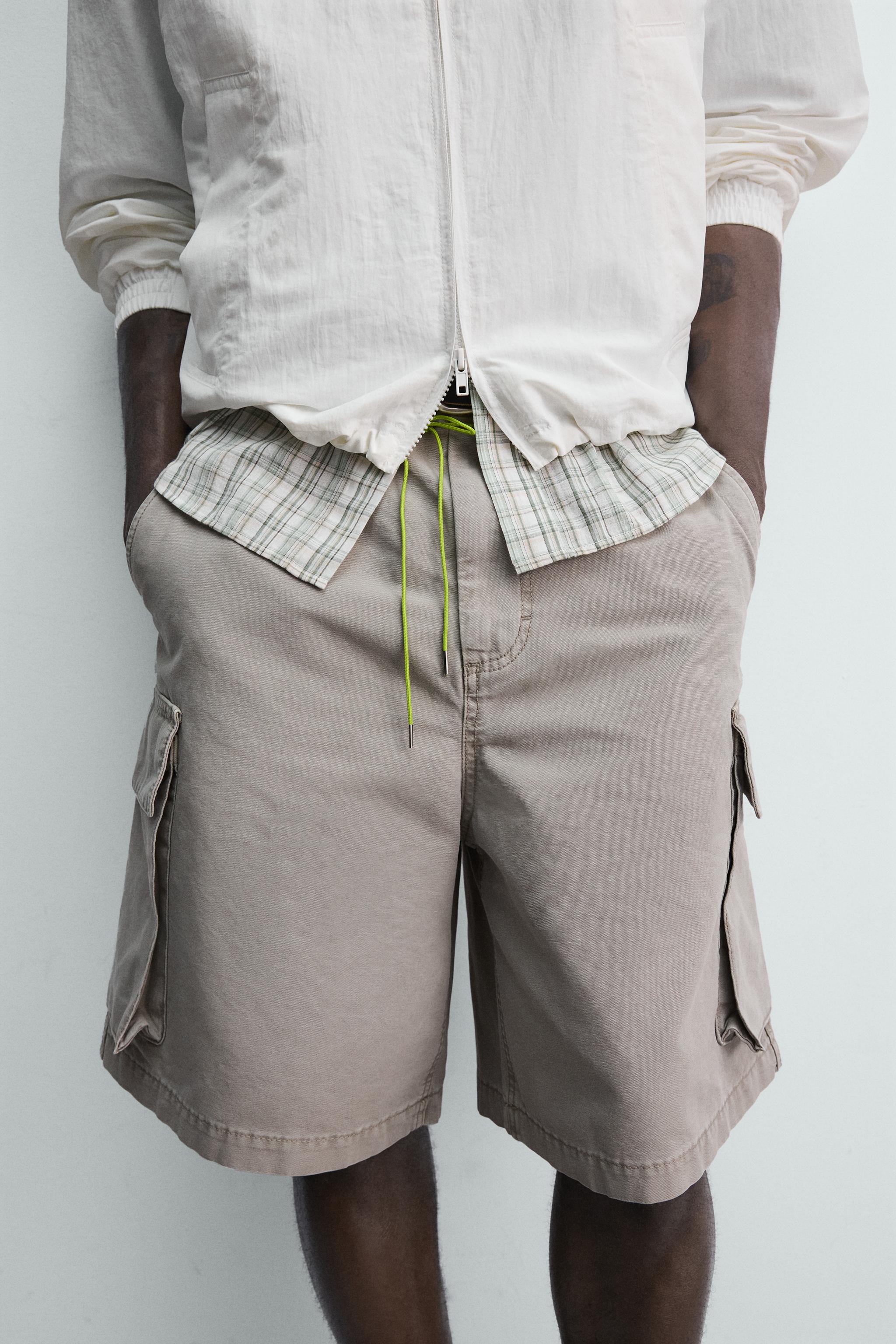 RELAXED FIT DRAWSTRING CARGO SHORTS - stone | ZARA United States