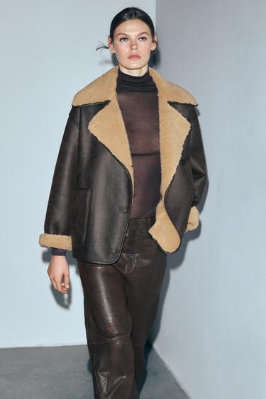 ZW COLLECTION DOUBLE-FACED JACKET - Brown / Ecru by Zara