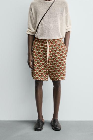 GEOMETRIC JACQUARD BERMUDA SHORTS - orange-green by Zara