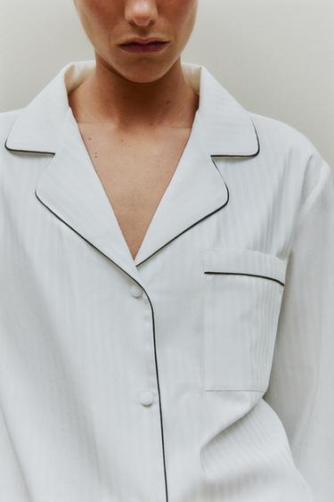 STRIPED JACQUARD SHIRT - Oyster-white by Zara - Image 6