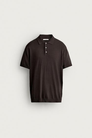 REGULAR FIT KNIT POLO SHIRT - Chocolate by Zara