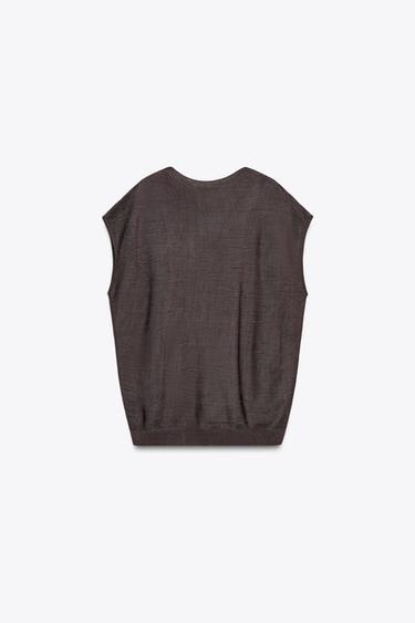 TOP EN MAILLE CÔTELÉE SANS MANCHES - Marron de Zara - Image 5