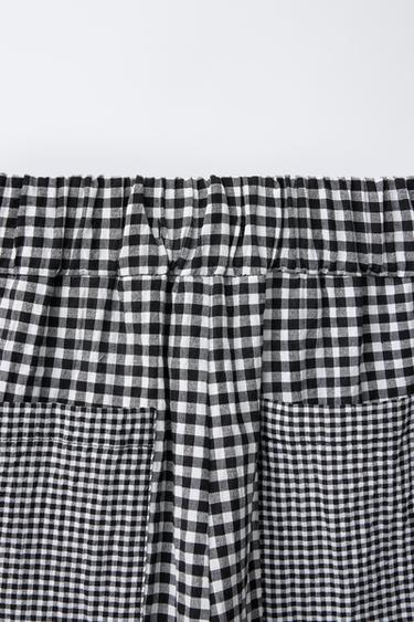 GINGHAM PRINT WIDE-LEG TROUSERS - Black / White by Zara - Image 3