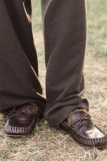 LEATHER LOAFERS WITH BOW LIMITED EDITION - Brown by Zara - Image 1