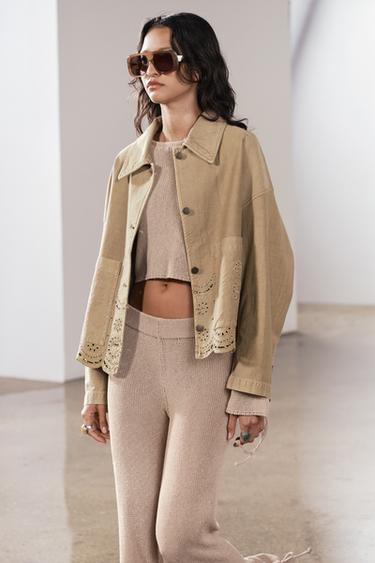 Zara ZW COLLECTION EMBROIDERED OVERSHIRT - Light khaki