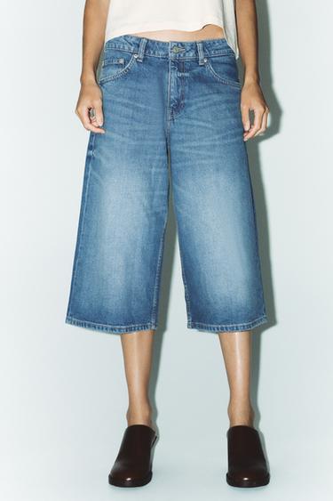 Zara LOW-RISE DENIM JORTS - Navy blue