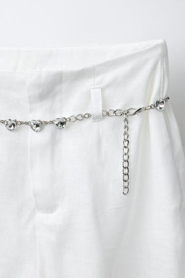 LINEN TROUSERS WITH JEWEL BELT - White by Zara - Image 2