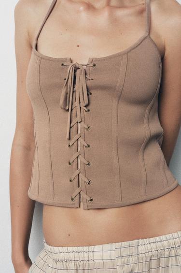 CORSET EN MAILLE À LACETS - Marron / Taupe de Zara - Image 3