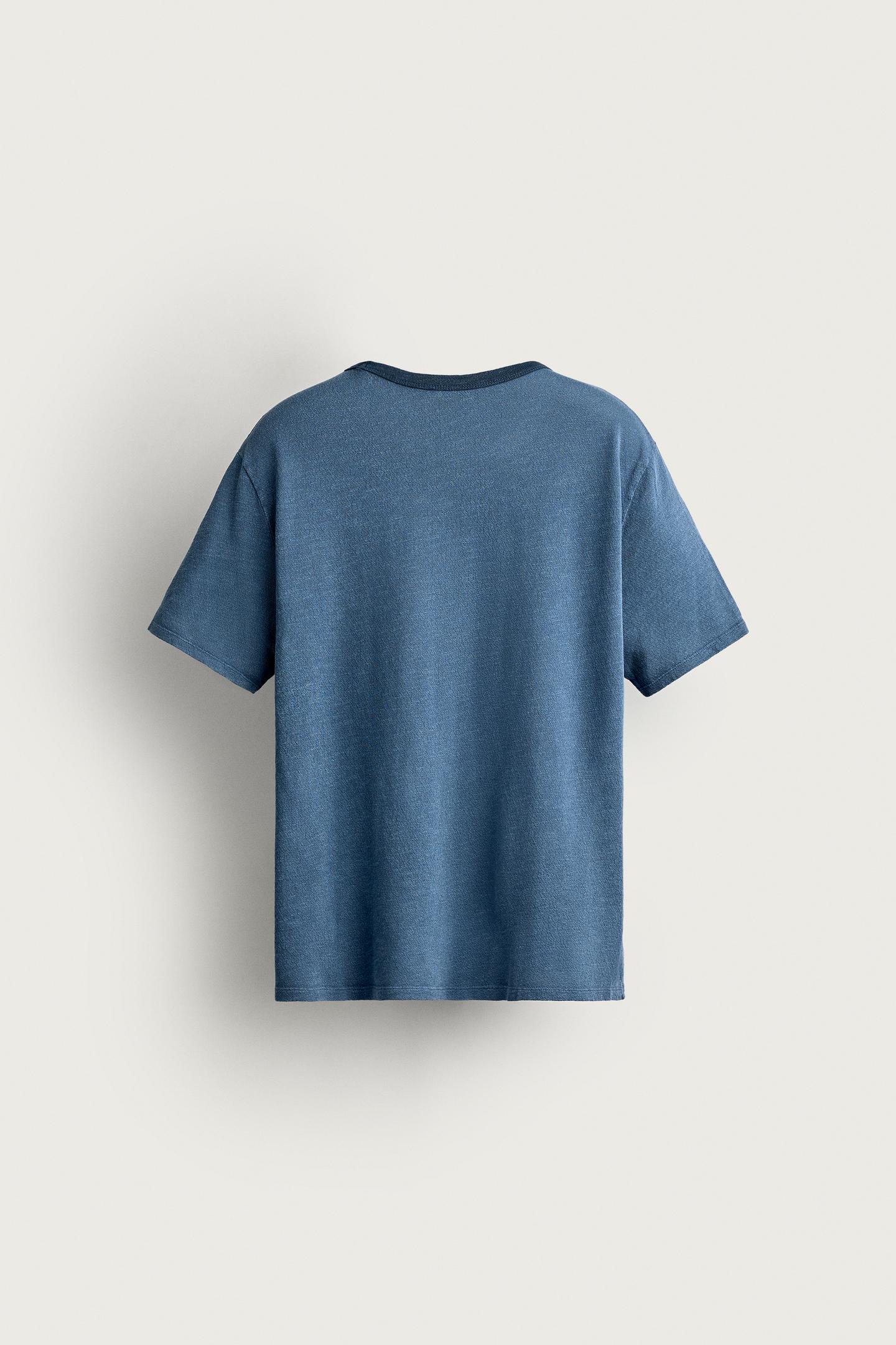 Мужская футболка Zara Washed Printed Knit, цвет: Индиго — фото 8
