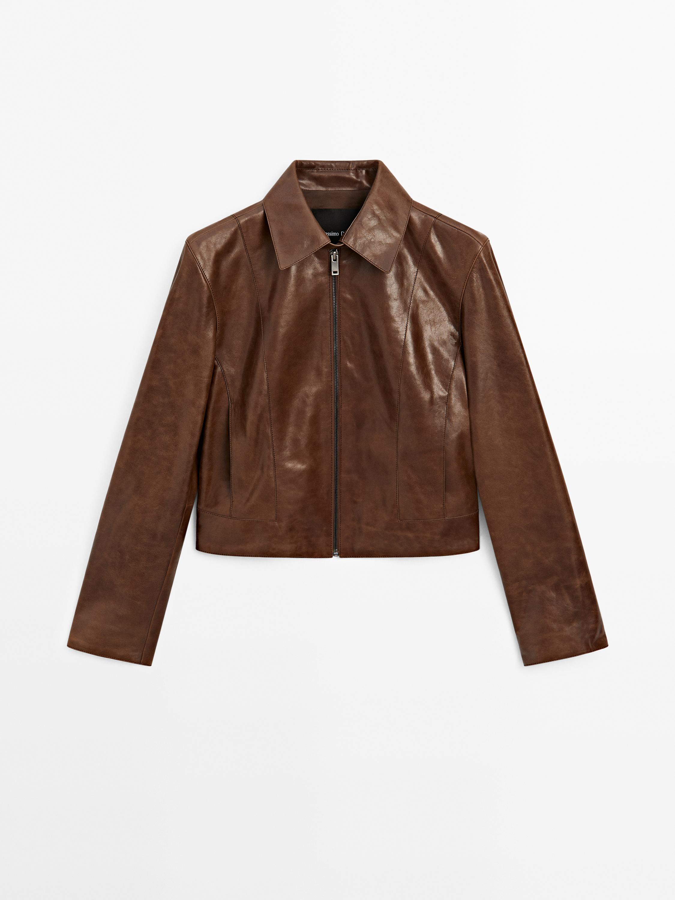 Blouson court en cuir nappa