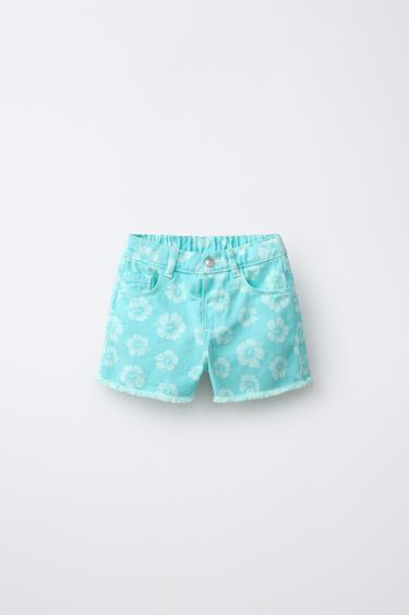 MOM FIT FLORAL TWILL BERMUDA SHORTS - Turquoise by Zara