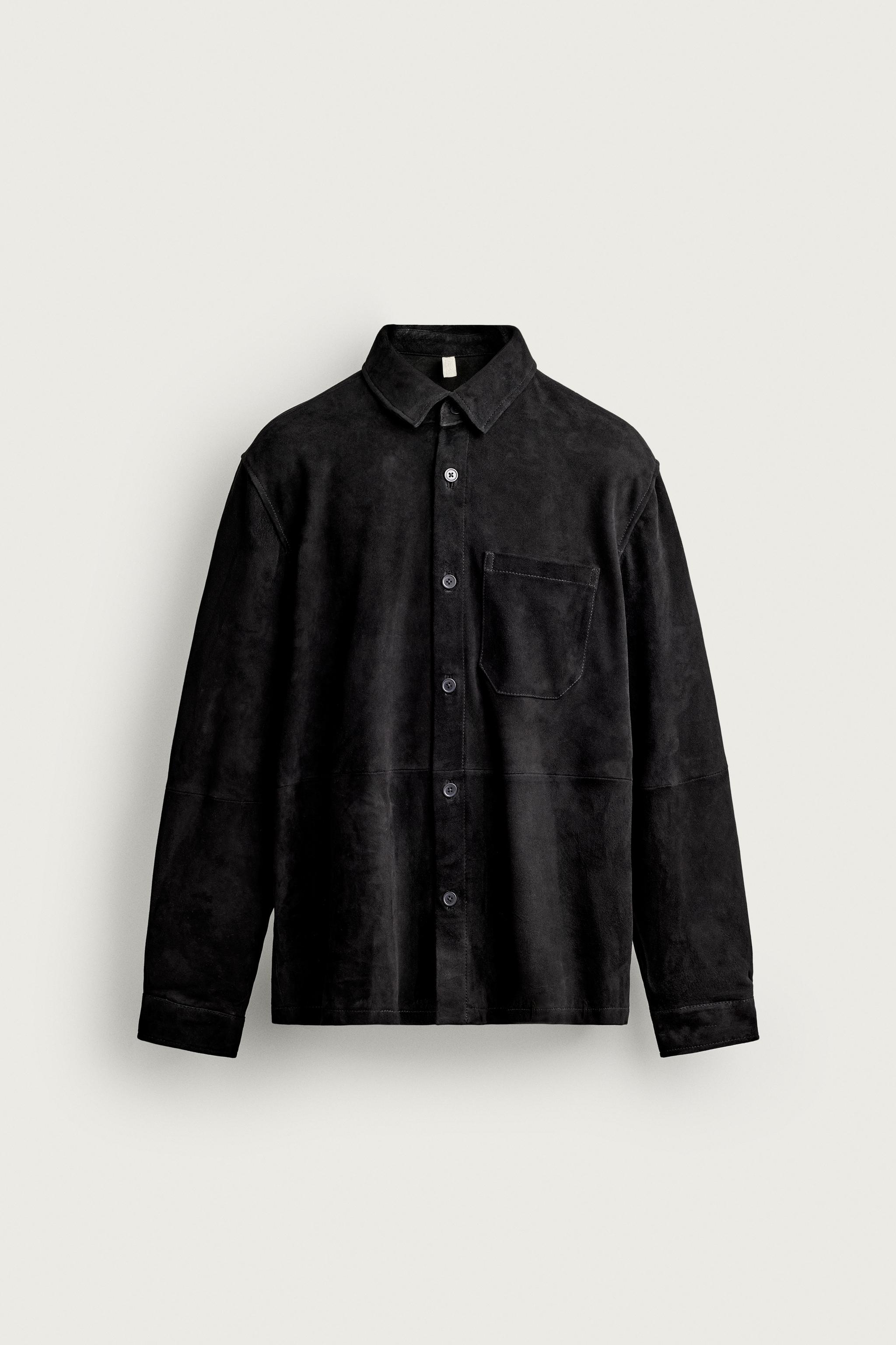 SUEDE LEATHER OVERSHIRT — Blue / Black