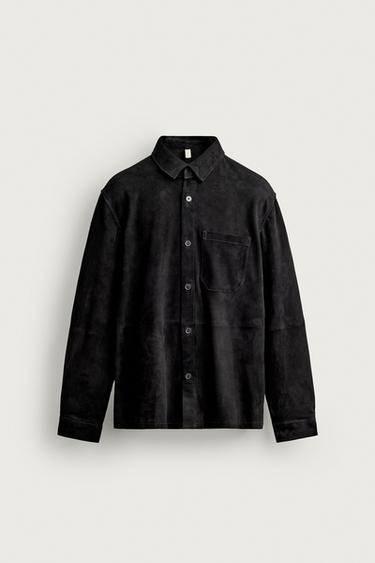 SURCHEMISE EN CUIR DAIM - bleu/noir de Zara