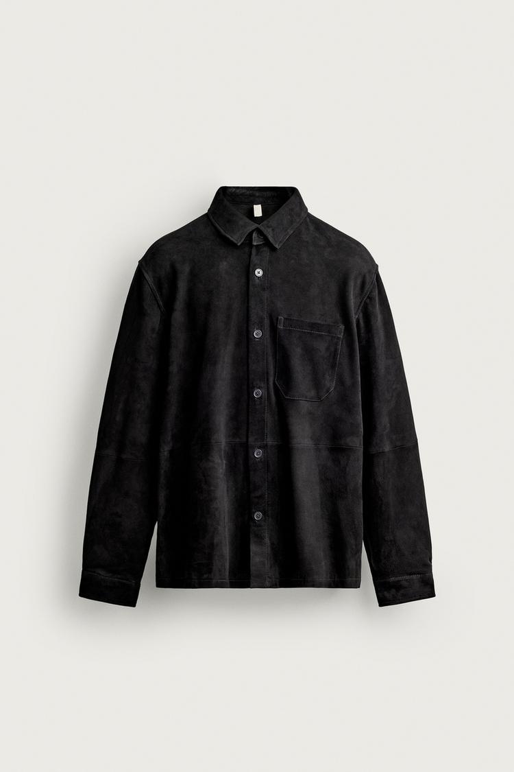 SUEDE FINISH LEATHER OVERSHIRT