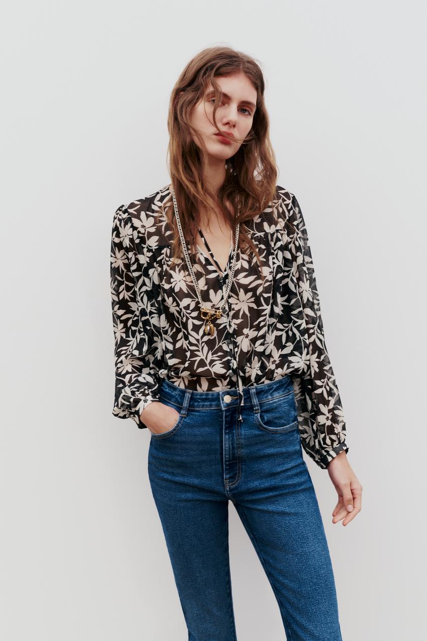 Plus Floral Embroidery Sheer Chiffon Longline Blouse