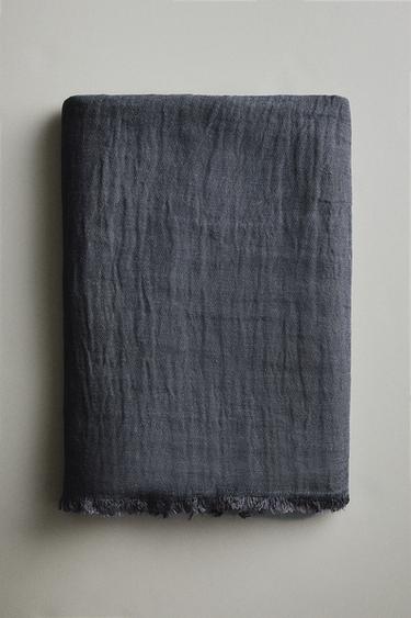 COUVERTURE LIN FRANGES RÉVERSIBLE - Bleu de Zara - Image 4