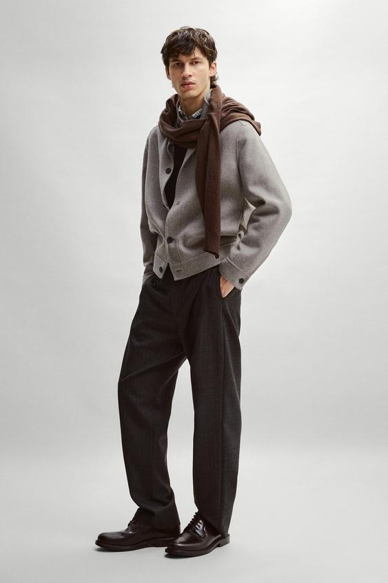 Zara Double fabric wool blend jacket - Mink - Image 0