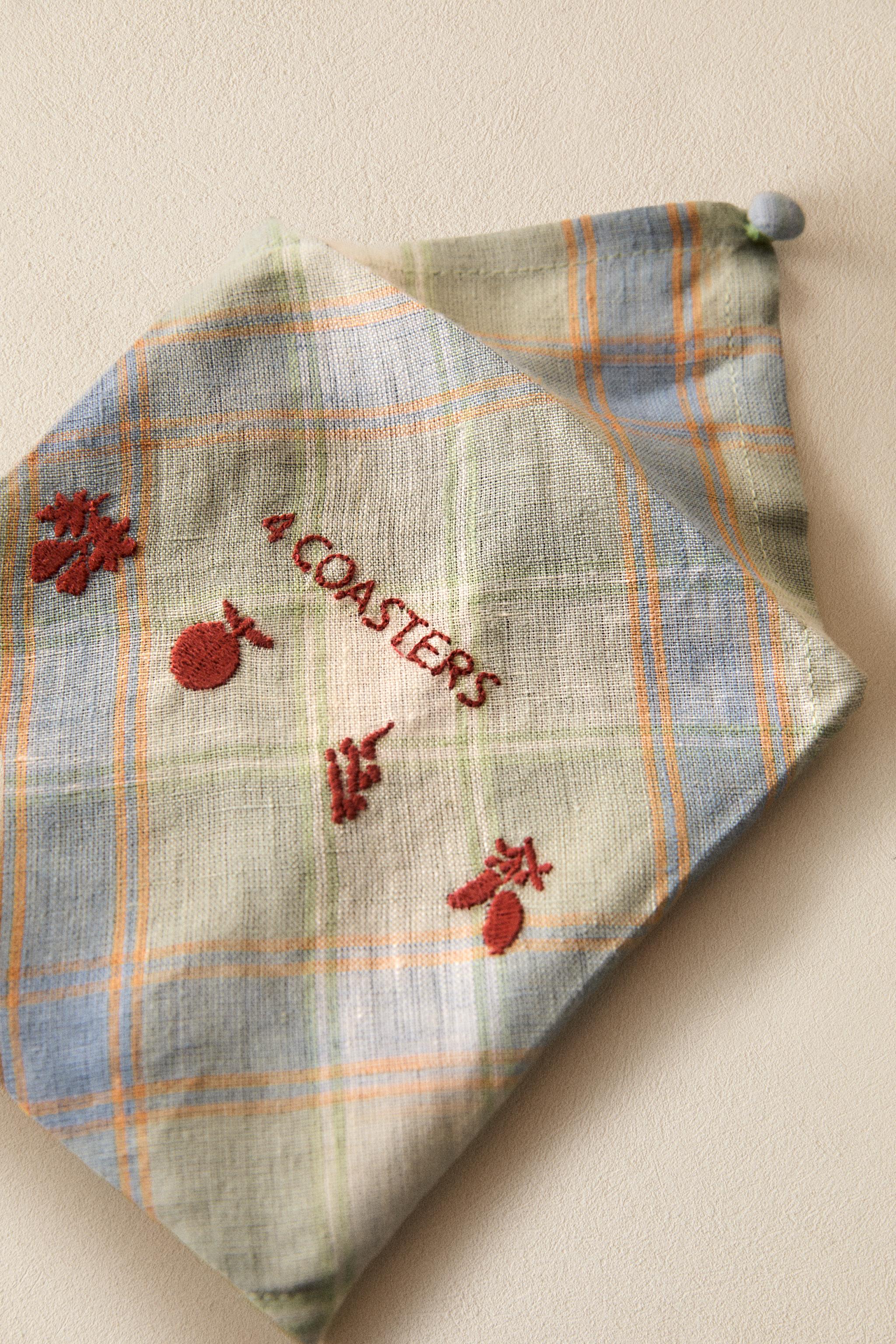 PACK OF CHECK LINEN COASTERS (PACK OF 4)