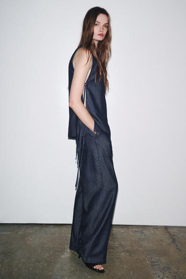 PANTALON CROISÉ EN DENIM ZW COLLECTION - Bleu de Zara - Image 3
