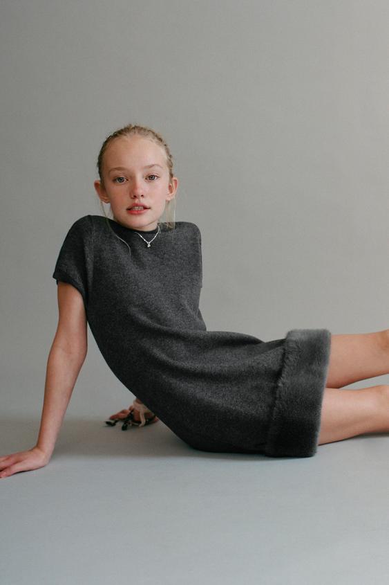 ROBE EN MAILLE BAS EFFET EFFET FOURRURE - Gris de Zara - Image 5
