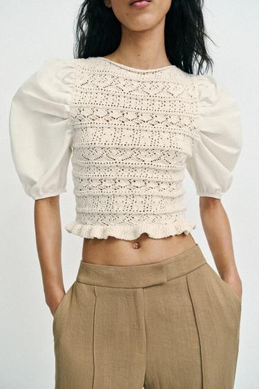 PULL BIMATIÈRE À MANCHES BOUFFANTES - Écru de Zara - Image 3