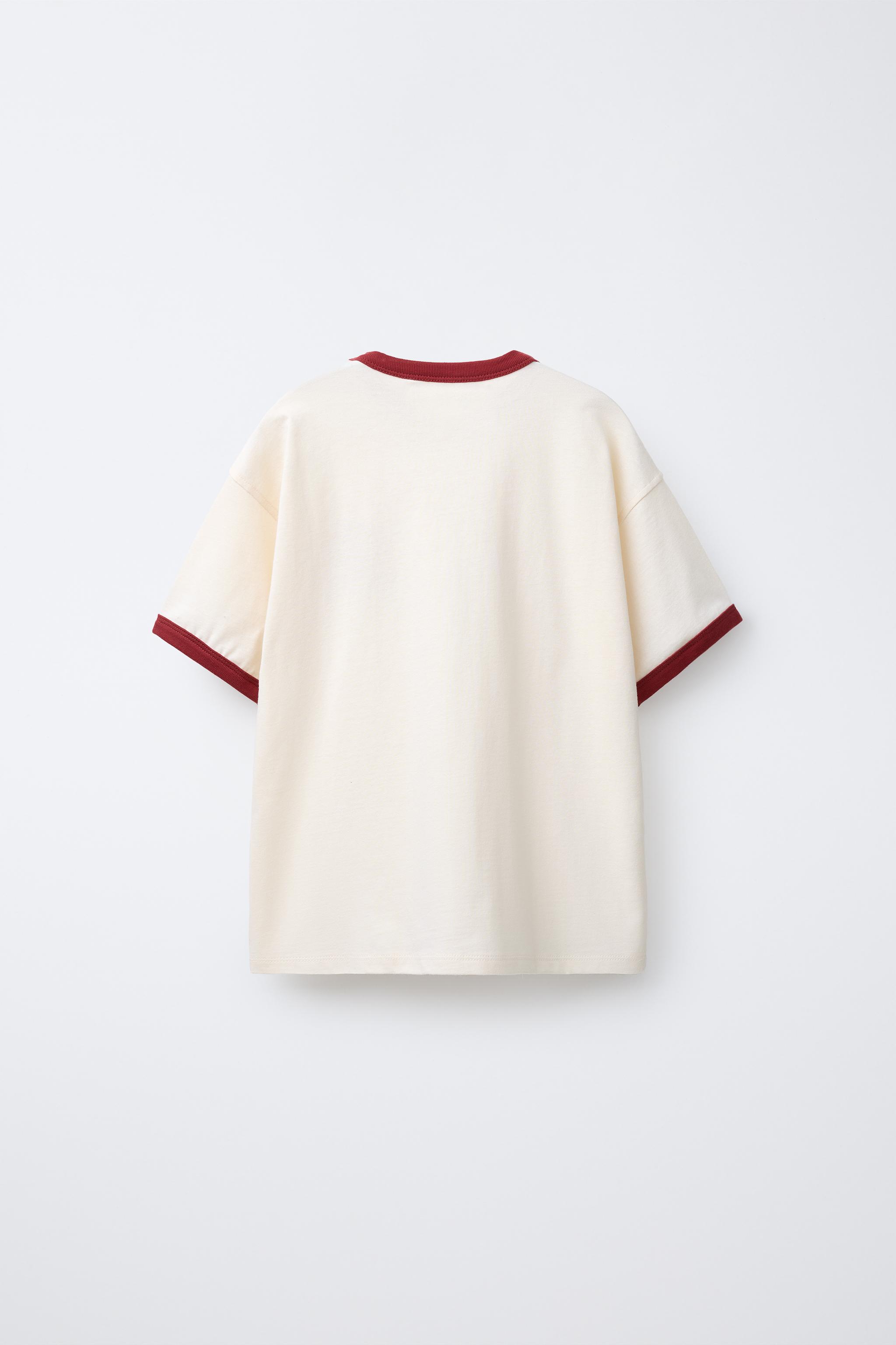 コントラスト刺繍Tシャツ - エクリュ | ZARA Japan / 日本