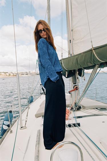 PANTALÓN PALAZZO BOTÓN DORADO - Marino de Zara