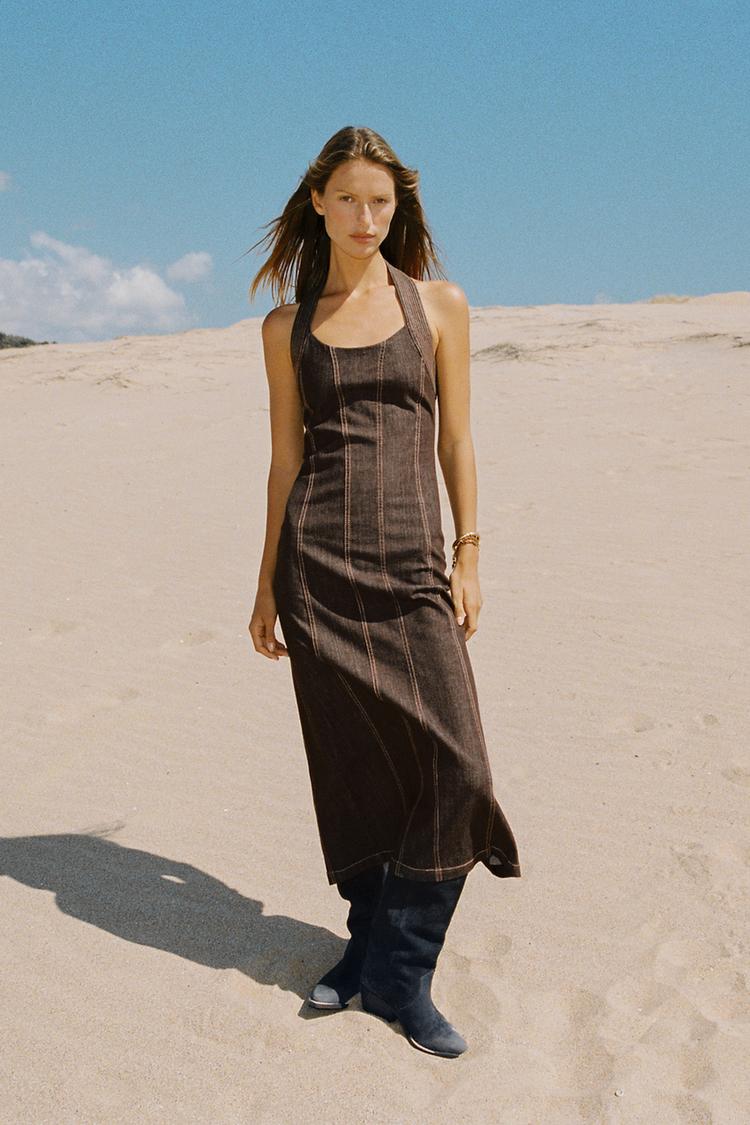 Vestido midi halter de mezclilla 6