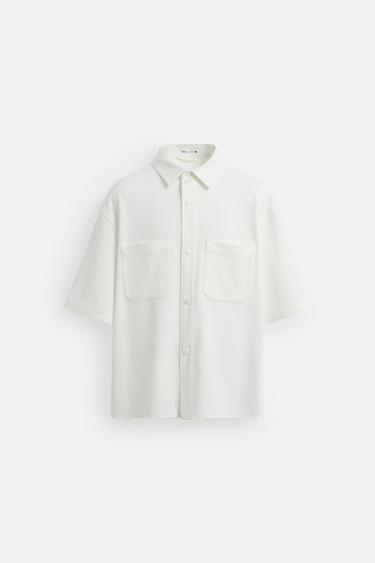 جاكيت قميصي مريح - أبيض مكسور الخاص بـ Zara