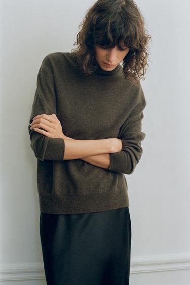 JERSEY CUELLO SUBIDO CON CASHMERE Y LANA - Verde gris de Zara