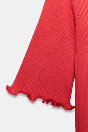SHORT RIB KNIT DRESS - Coral red by Zara - Image 7