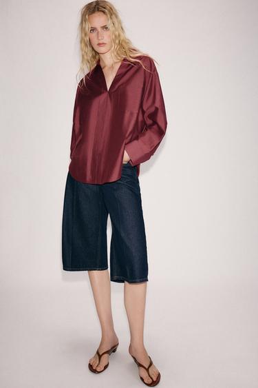 CAMISA SATINADA OVERSIZE - Rojo fuerte de Zara