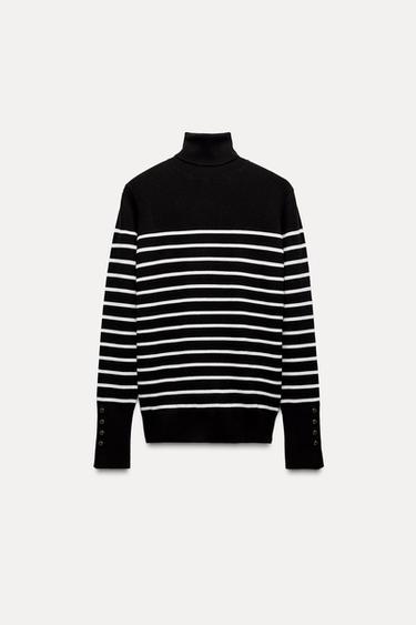 BASIC HIGH NECK KNIT SWEATER - striped by Zara